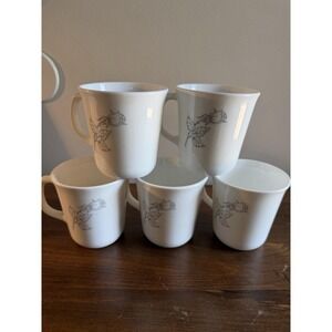 Set of 5 Corelle Corning Solitary Grey Silver Rose Coffee Tea Cups Mugs
